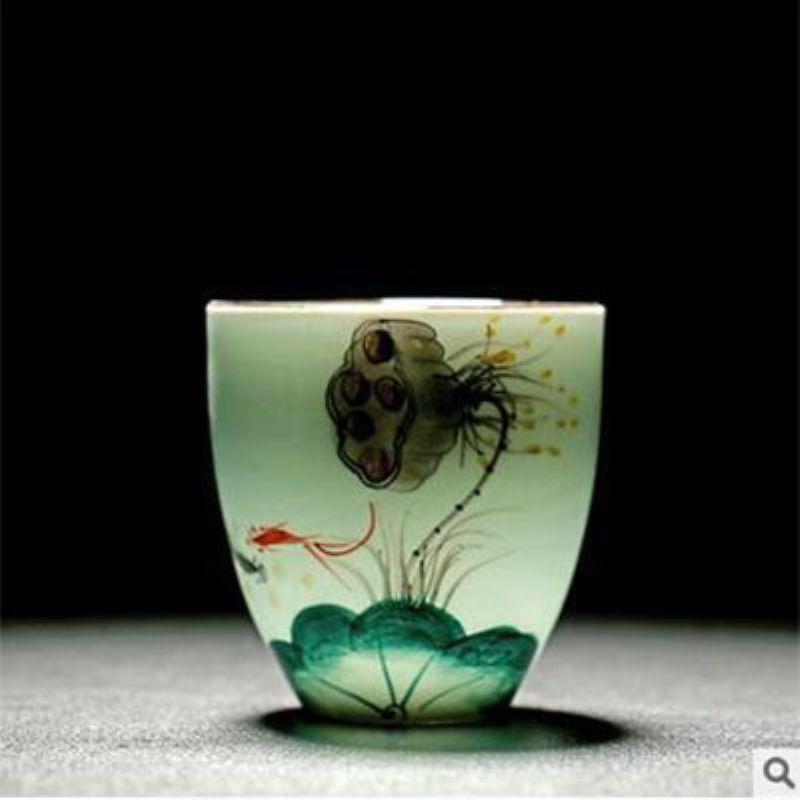 Hand-painted Teacup Ceramic Master Cup, 100ml Jade Porcelain Kung Fu Tea Set Teacup Single Cups Handmade Teaware