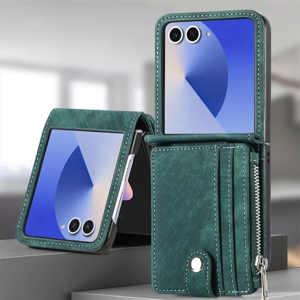 Étui portefeuille amovible en cuir 2 en 1 pour Samsung Galaxy Z Flip 7 fe 6 5 4 3 Flip7 Flip6 Flip5 5G Étui de téléphone avec porte-cartes