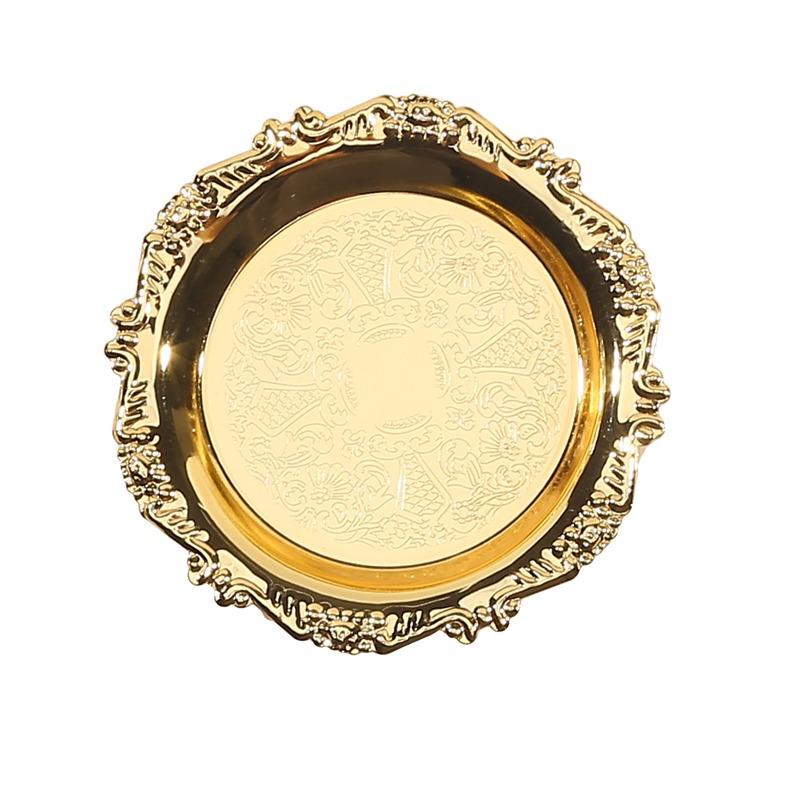 

Exquisite Small Plate Metal Golden Cocktail Coaster Metal Exquisite Cake Tray Snack Dessert Display Snack Dishes 4inch/6inch 4inch золотистий