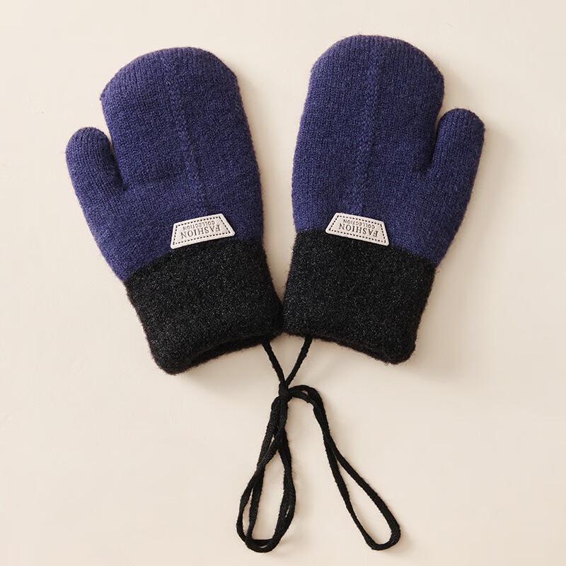 Children's Winter Warm Cashmere-Lined Knitted Mittens with Neck Strap