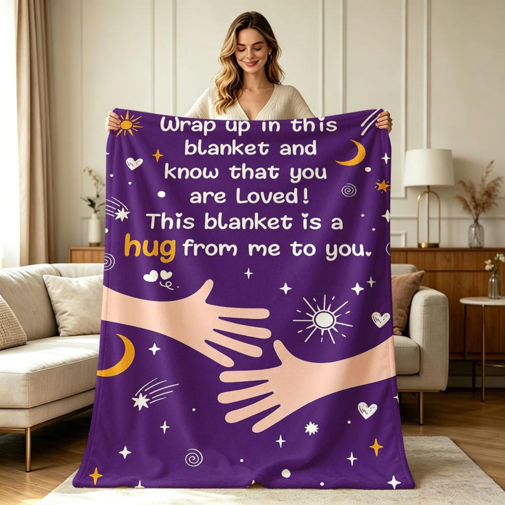 Soft Warm Cozy Flannel Throw Blanket with Celestial Heart Hug Print All Season Use for Couch Sofa Bedroom Office Living Room Comfortable Decorative Th