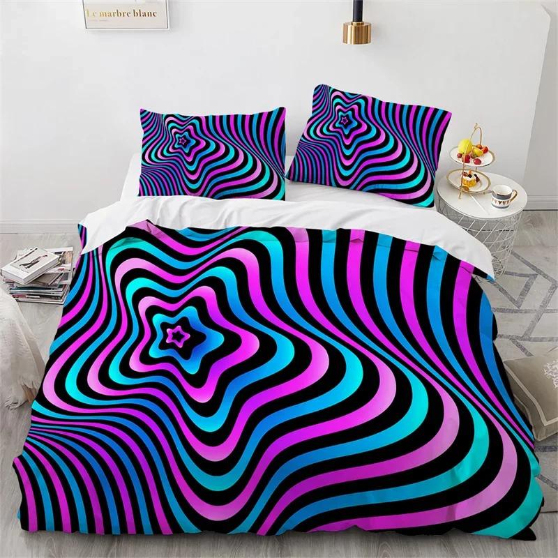 Abstract Geometric Duvet Cover Queen Psychedelic Spiral Swirl Bedding Set Microfiber Quilt Cover For Kids Teen Girls Room Decor