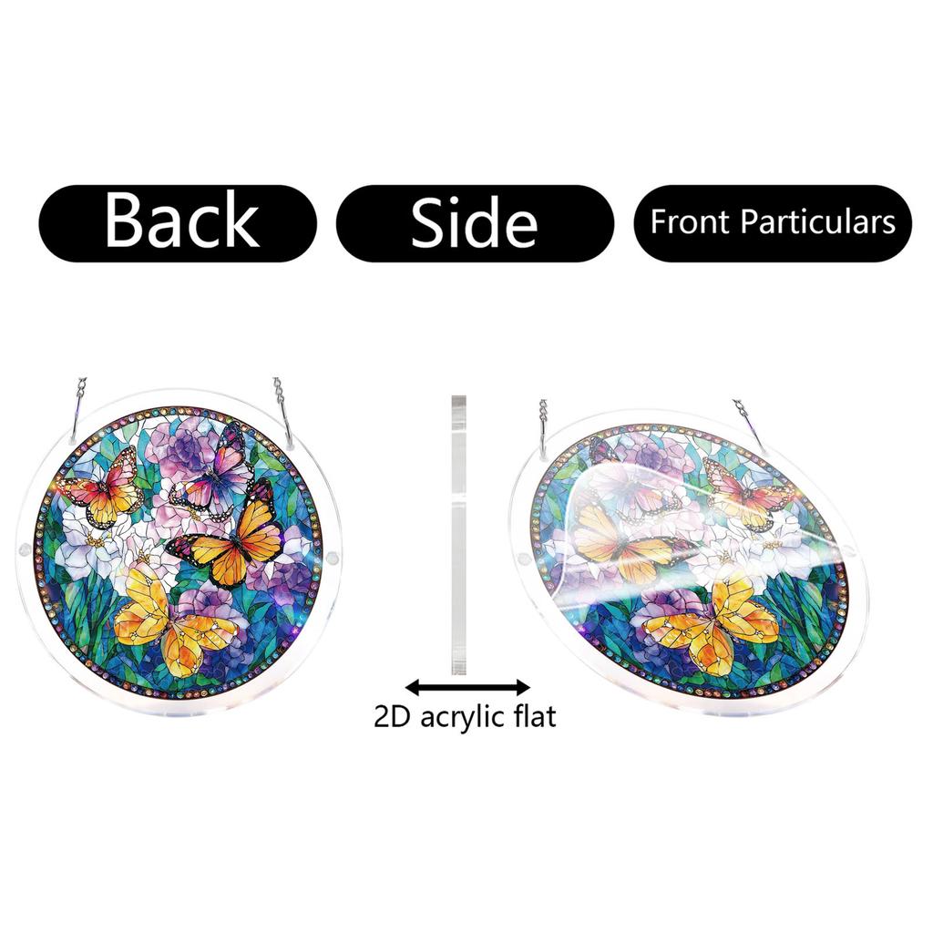 Acrylic Suncatcher Window Hanging Ornament Floral Design Round Shape Decorative Art Panel with Chain for Indoor Use