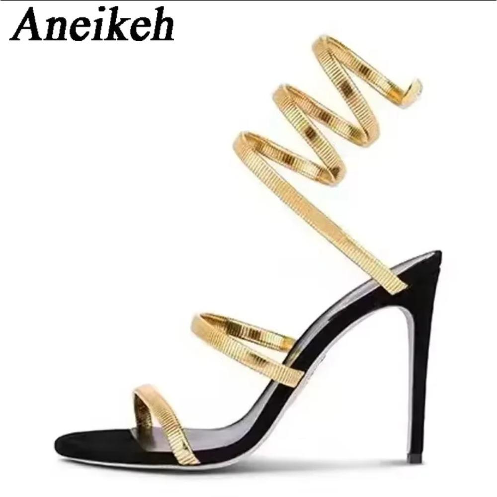 Fashion Summer Snake Twine Around Crystal Women Gladiator Sandals Luxury Rhinestones Thin High Heels Party Prom Shoes