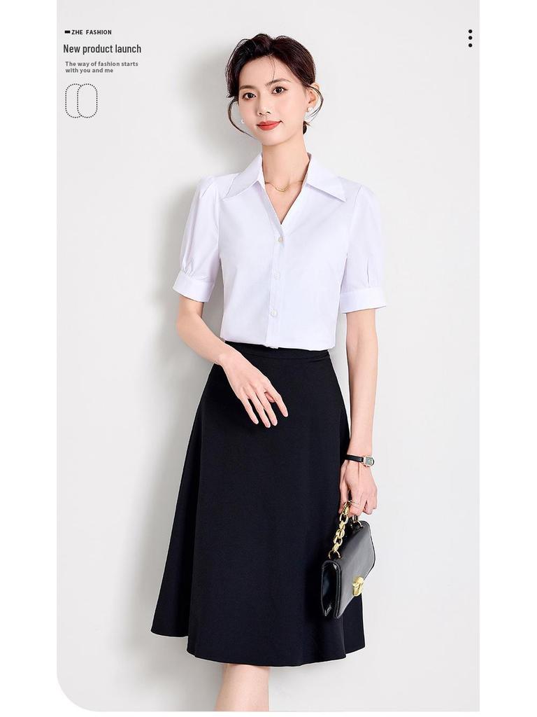 Women's White Short Sleeve Professional Shirt for Summer Interviews and Formal Wear