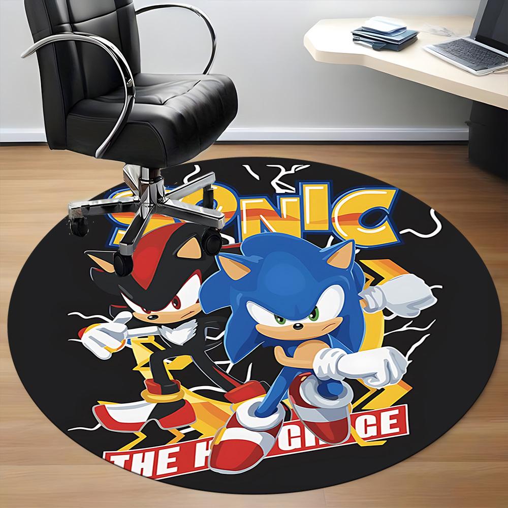 1 peça Tapete de Chão Redondo Sonic The Hedgehog para Escritório Antiderrapante, Macio e Confortável, Tapete para Escritório, Gaming, Leve