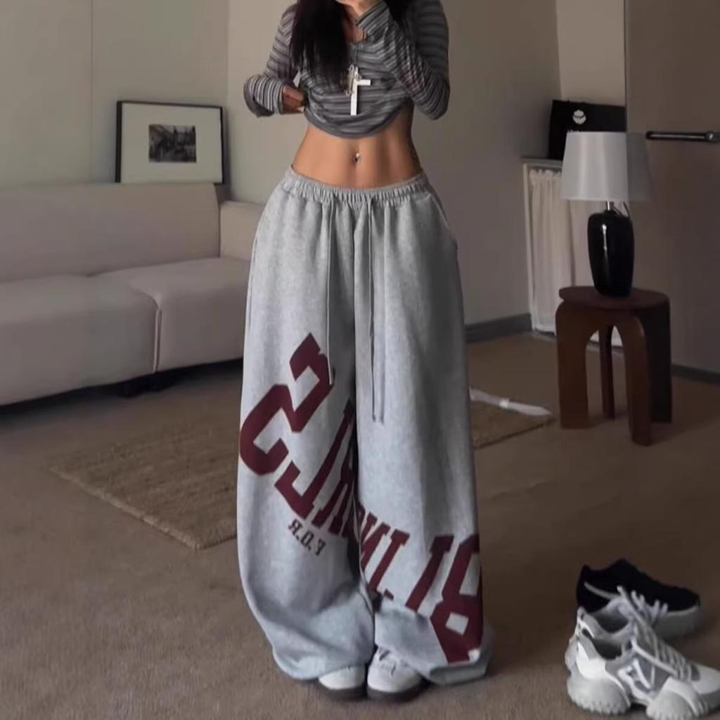 American Street Dance Alphabet Printed Straight Sweatpants Men's and Women's Hip Hop Trend Brand Loose Wide Leg Pants Sweatpants Dance Pants