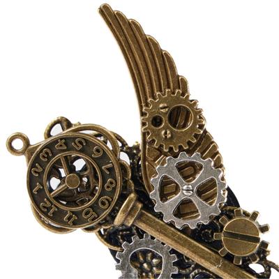 2in1 Teen Girl Hair Clip Lapel Pin Metallic Wing Gear Key Shape Hairpin Steampunk Brooch/ Hairpins for Adult Teens