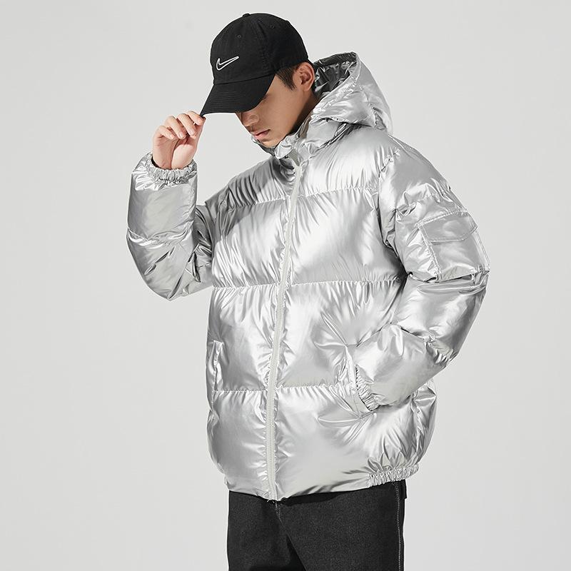 

Зимняя Новая Мужская Свободная Модная Стеганая Куртка с Капюшоном, Глянцевая, Утепленная Хлопком, Мужская Повседневная Стеганая Куртка 5XL серебряный