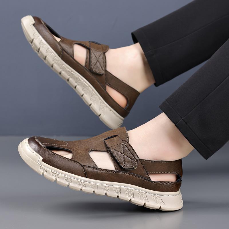 Fashion High Quality Summer Breathable Mens Sandals Fashion Handmade Split Cow Leather Casual Hollow Out Shoes Outdoor Men Beach Sandals