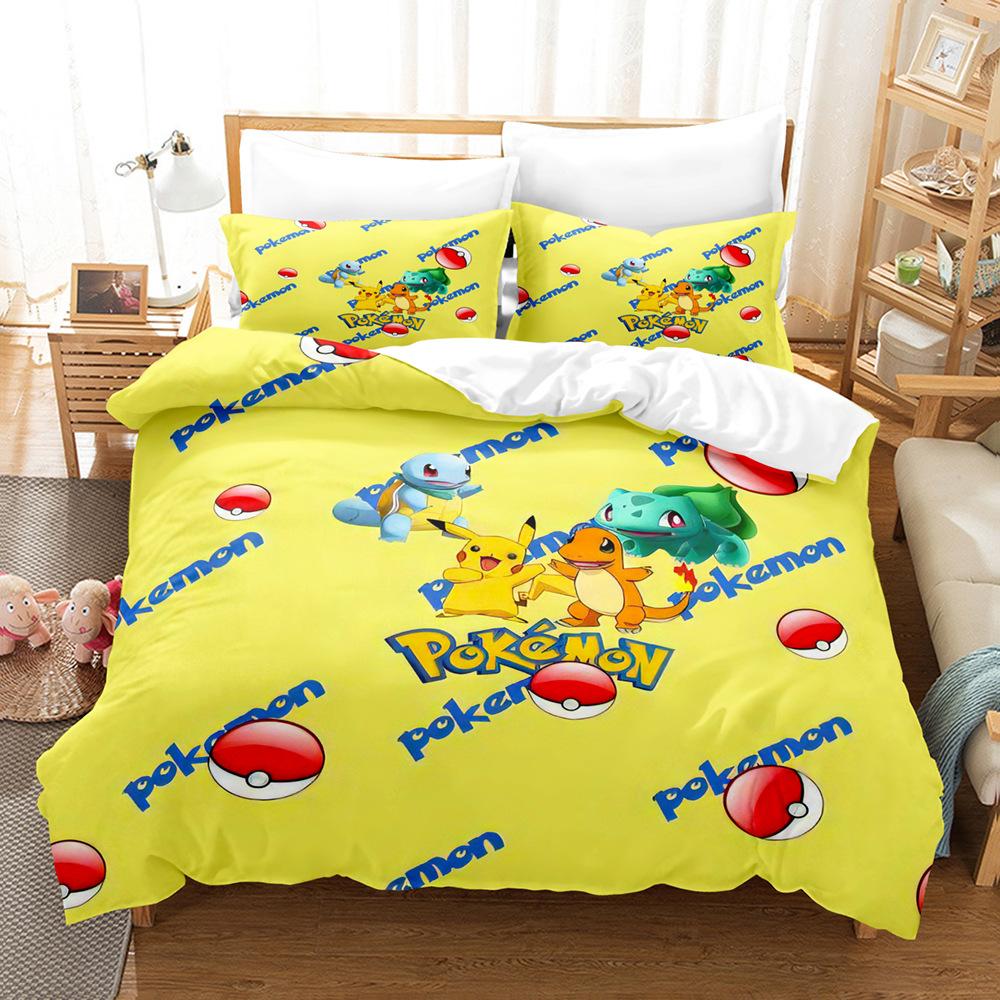 Pikachu Series Three-Piece Cartoon Kit 3D Digital Printing Quilt Cover Bedding