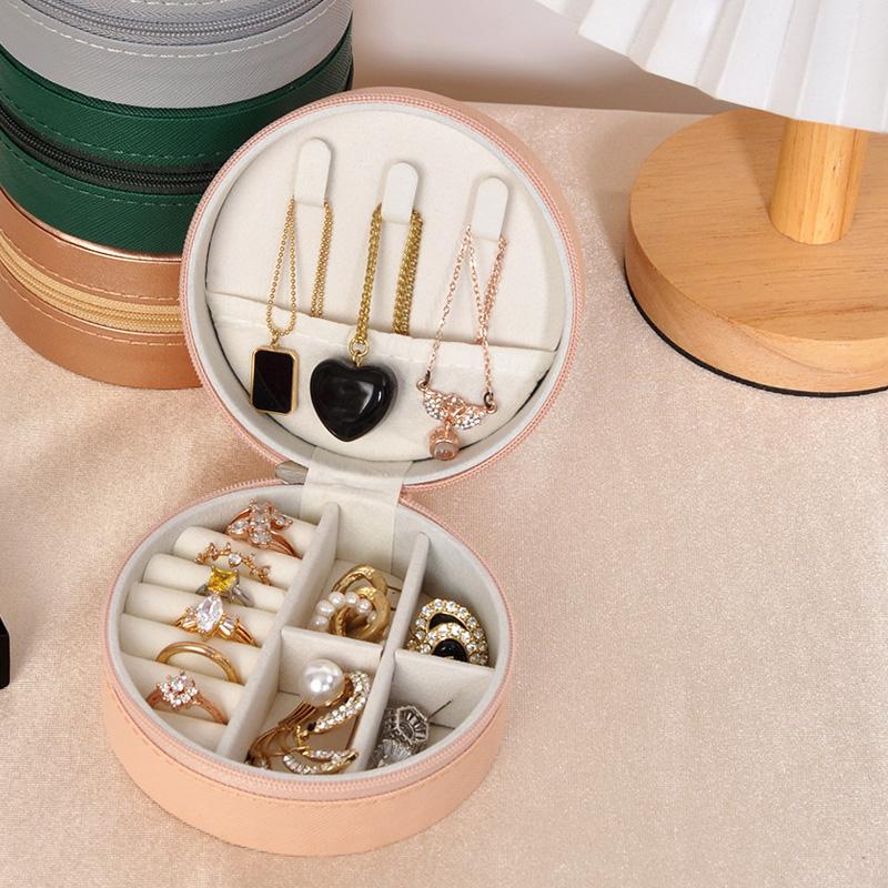 1PC Soft Lining Rings Anti-Scratch for Travel & Gifting Round Portable PU Leather Earrings Jewelry Box Multi-Functional