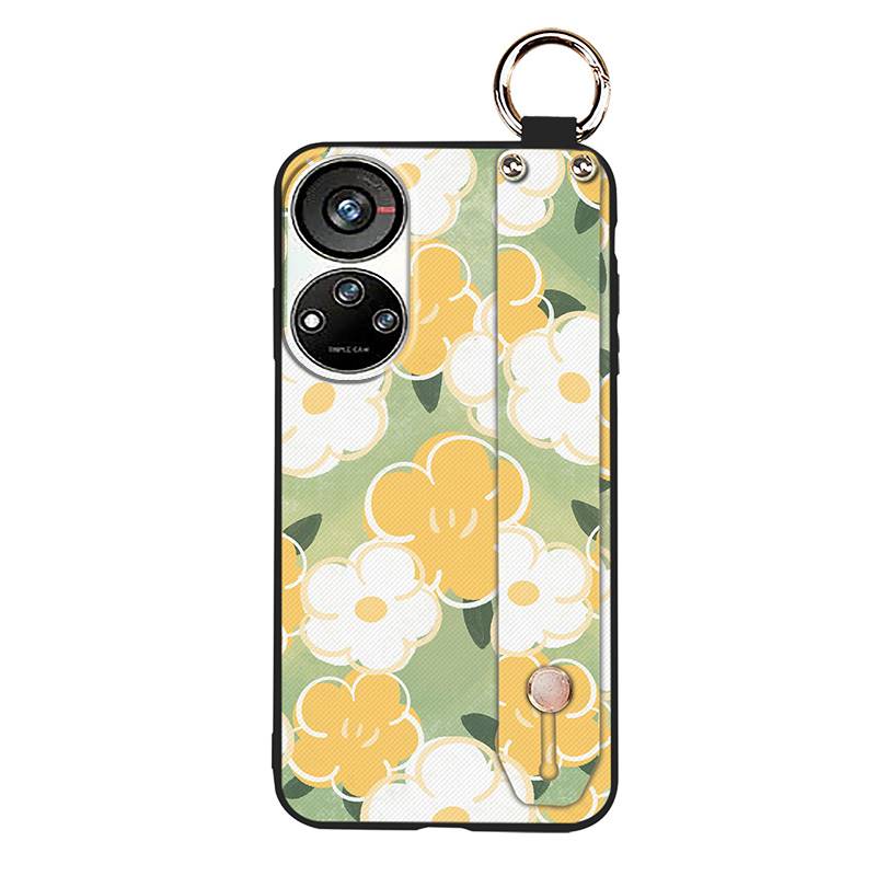 Anti-dust Wristband Phone Case For ZTE Blade V40S/Axon40 SE Flower Durable Fashion Design Ring Back Cover Silicone