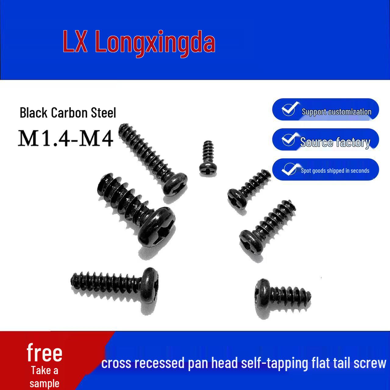 PB Black Self-Tapping Screws Collection: Round, Pan, Flat Head M1.2-M3 1.7*4*2.8mm (1000 pcs)