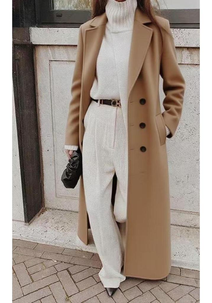 Women's Casual Long Pure Color Wool Coat - Autumn Winter Collection