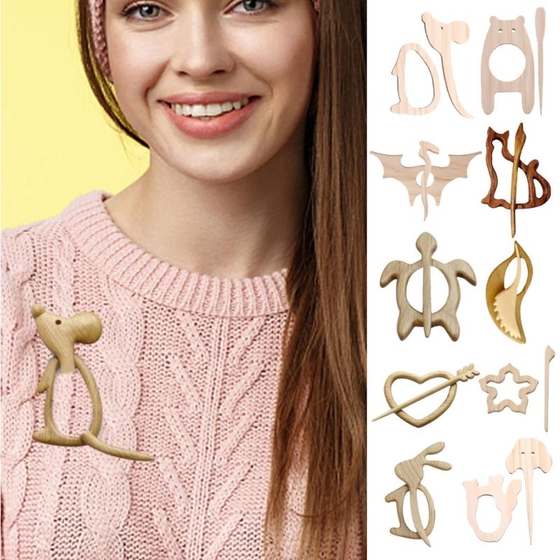 Schönes Design Holz Brosche Anstecknadel Verschiedene Tiere Schal Pin für Damen Mädchen Lustiger Schal Pin Schal Schnalle Clips Schmuck