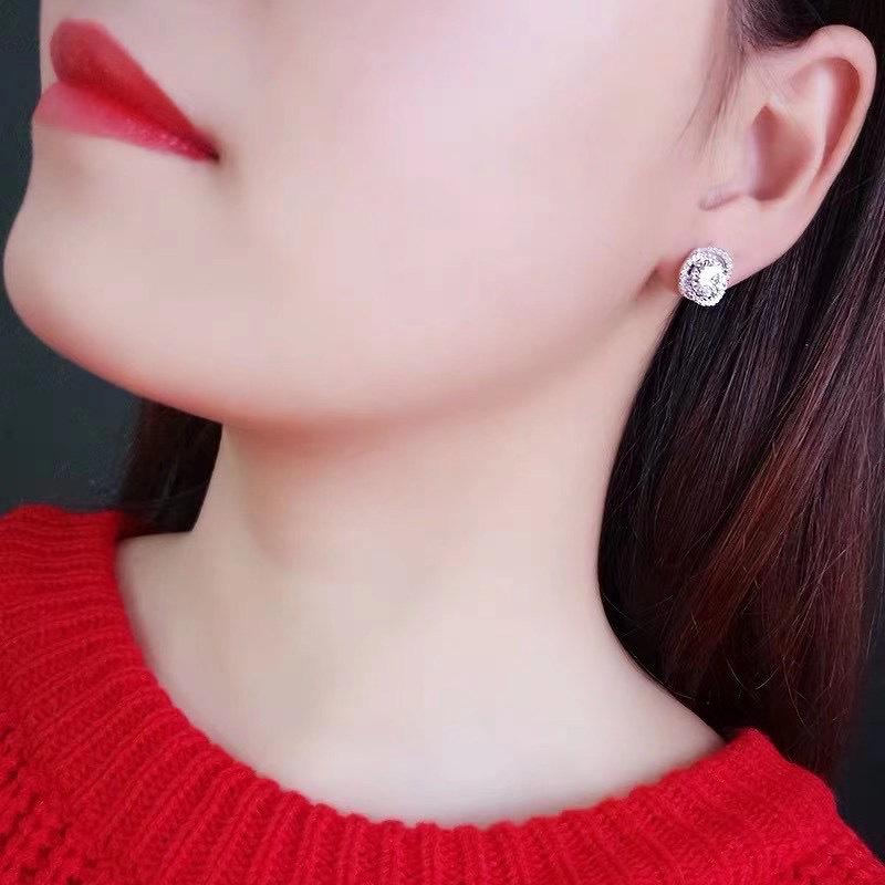 Elegant 925 Sterling Silver Round Stud Earrings with Cubic Zirconia for Women - 2020 Trend