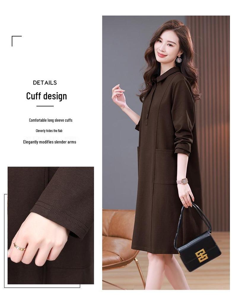 Women's Plus Size Slimming Sweatshirt Dress - Casual Long Sleeve, Age-Reducing for Middle-Aged Moms, Spring & Autumn 2024 Collection