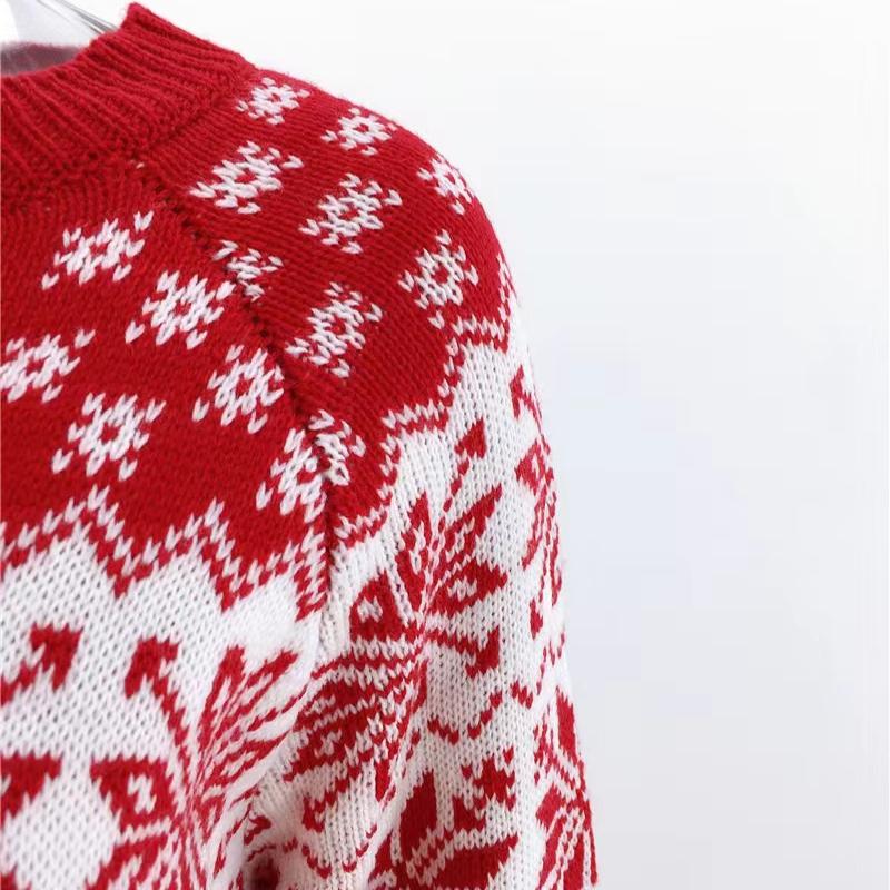 IHUASU Women's Snowflake Knit Loose Christmas Long Sleeve Pullover O-Neck Knitted Sweater