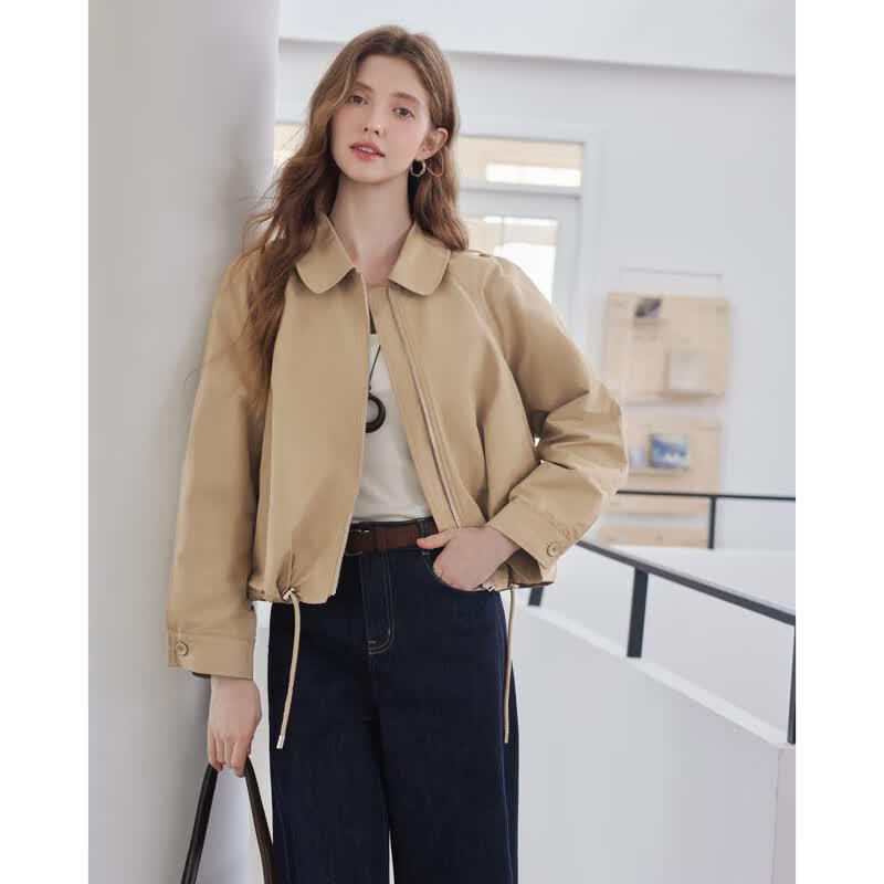 Women's Autumn Lapel Drawstring Short Trench Coat