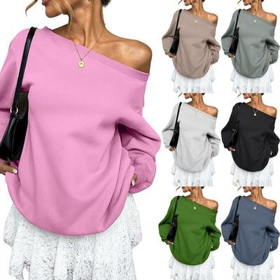 Women Fashion Trendy Asymmetric Shoulder Hoodie Autumn Winter New Style Solid Color Casual Versatile High Grade Design Sense Top