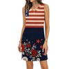 Flag Dress for Women Sleeveless Summer Floral Print Loose Fit Casual 4Th Of July Dresses for Women Red White Blue Dre