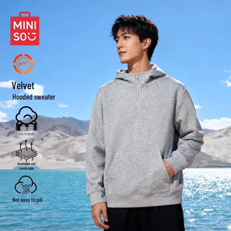 

MINISO Men s Oversized Half-Zip Plush Hoodie 3XL