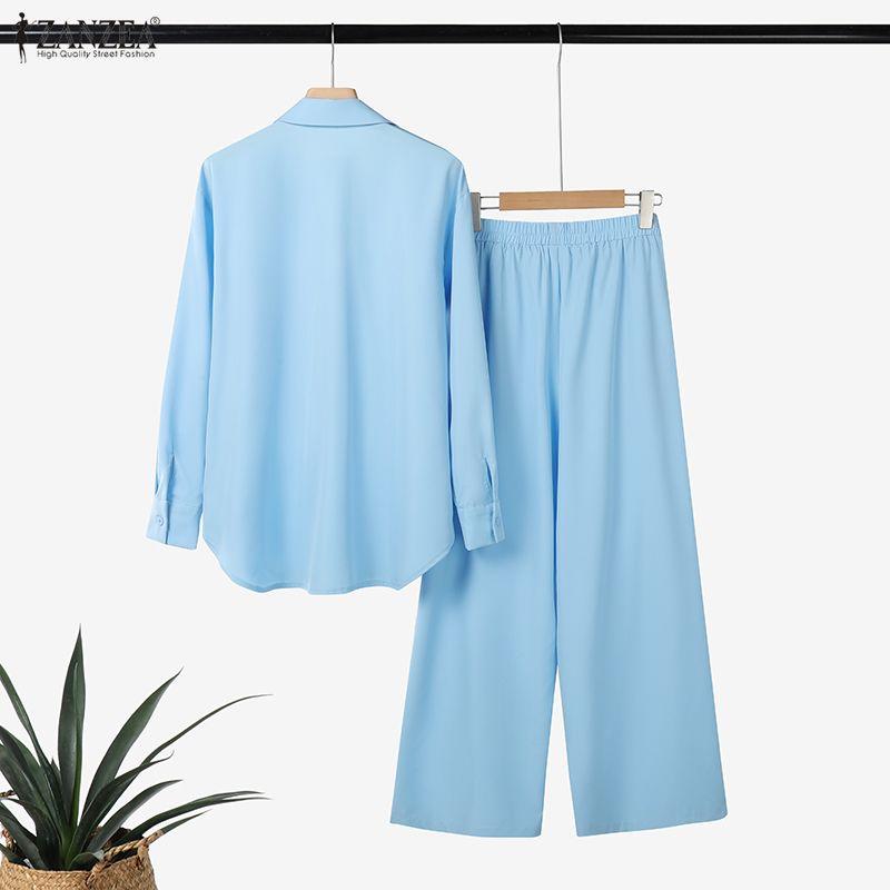 ZANZEA Women Long Sleeve Blouse and Pants Casual Two Piece Suit Sets
