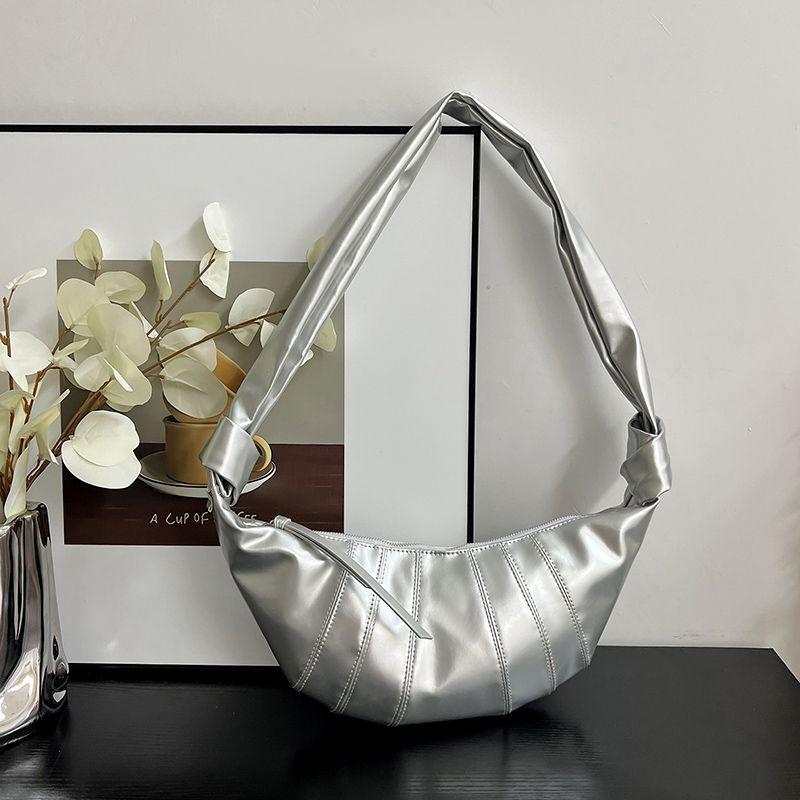 New Women's Bag Fashion Dumpling Crescent Breast Bag Niche Premium One Shoulder Croissant Silver White Black