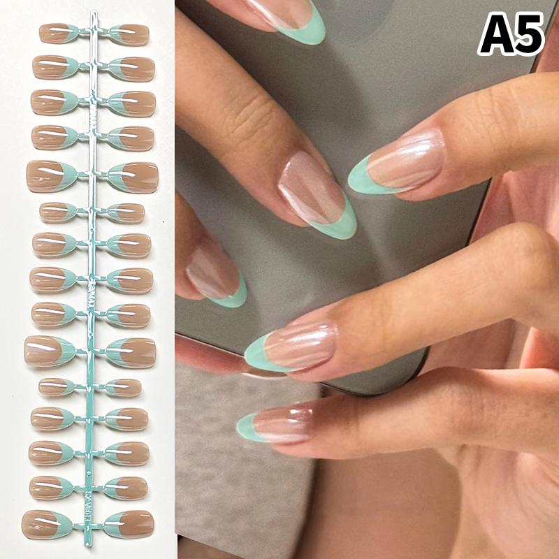 French Pearlescent Full Cover Press On Nails 30pcs Set False Nail Tips Comfortable Wear for School Dances and Events