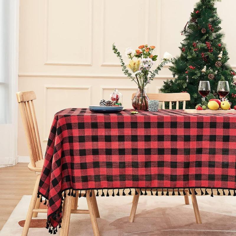 1pcs Checkered Fashion Simple Nordic Tassel Tablecloth Family Gathering Tea Table Cloth Beautiful Living Room Kitchen Dust-proof Decoration Cover