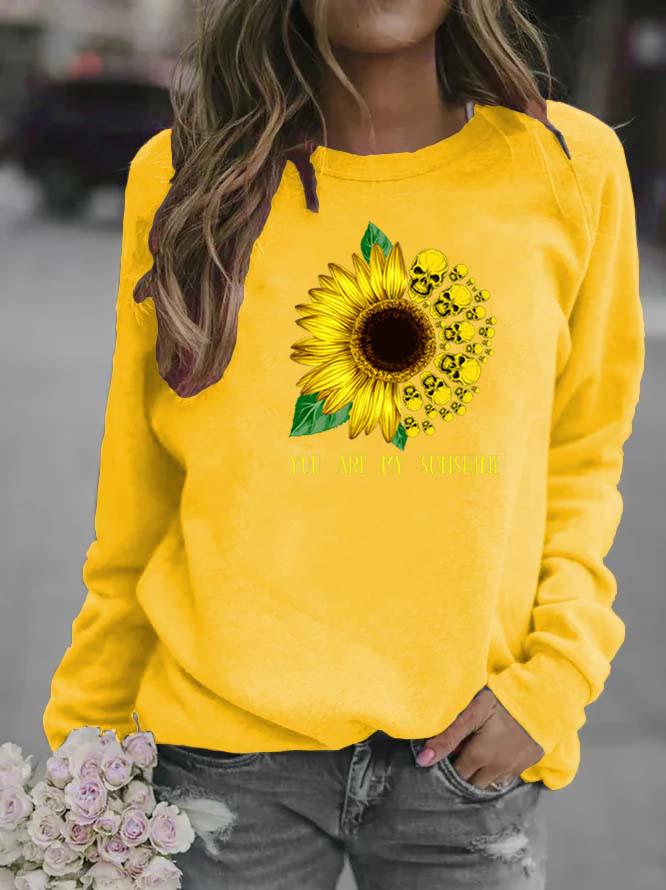 Sunflower Print Round Neck Women's Hoodie