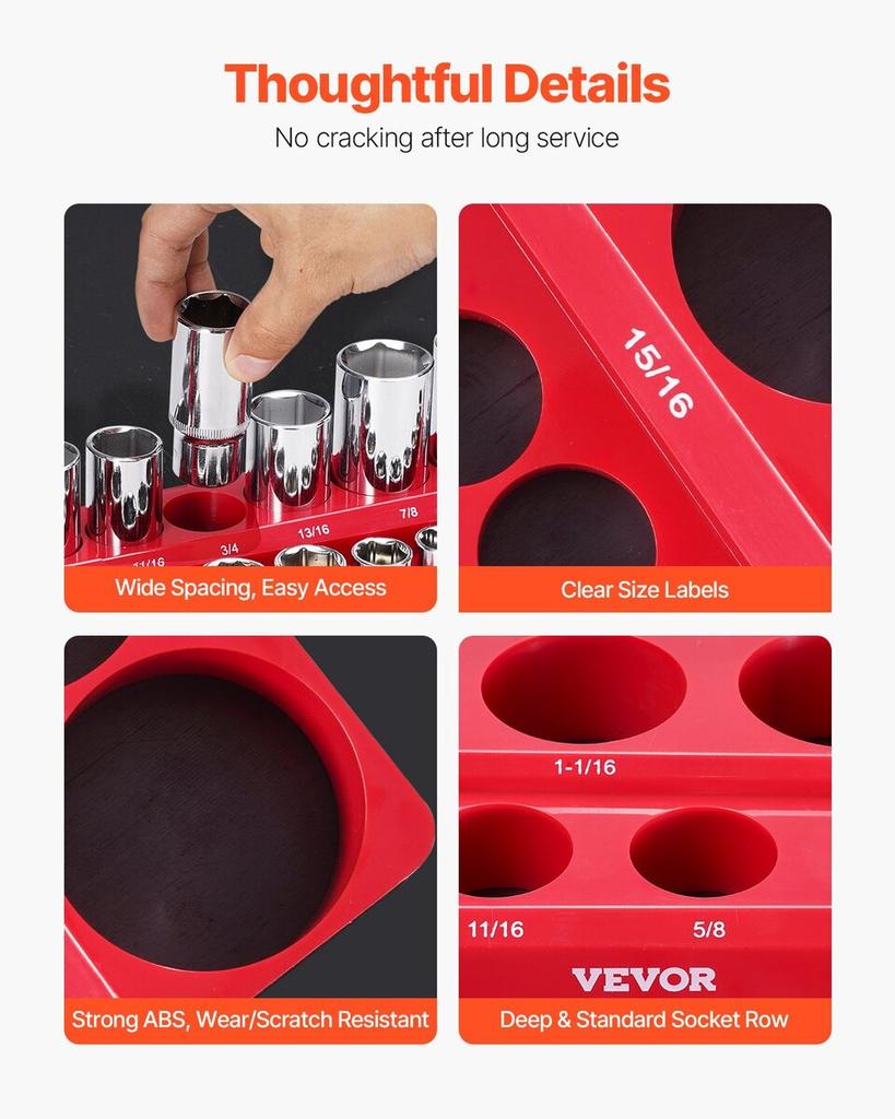 Magnetic Socket Organizer Set 3PCS Magnetic Socket Trays Red for SAE
