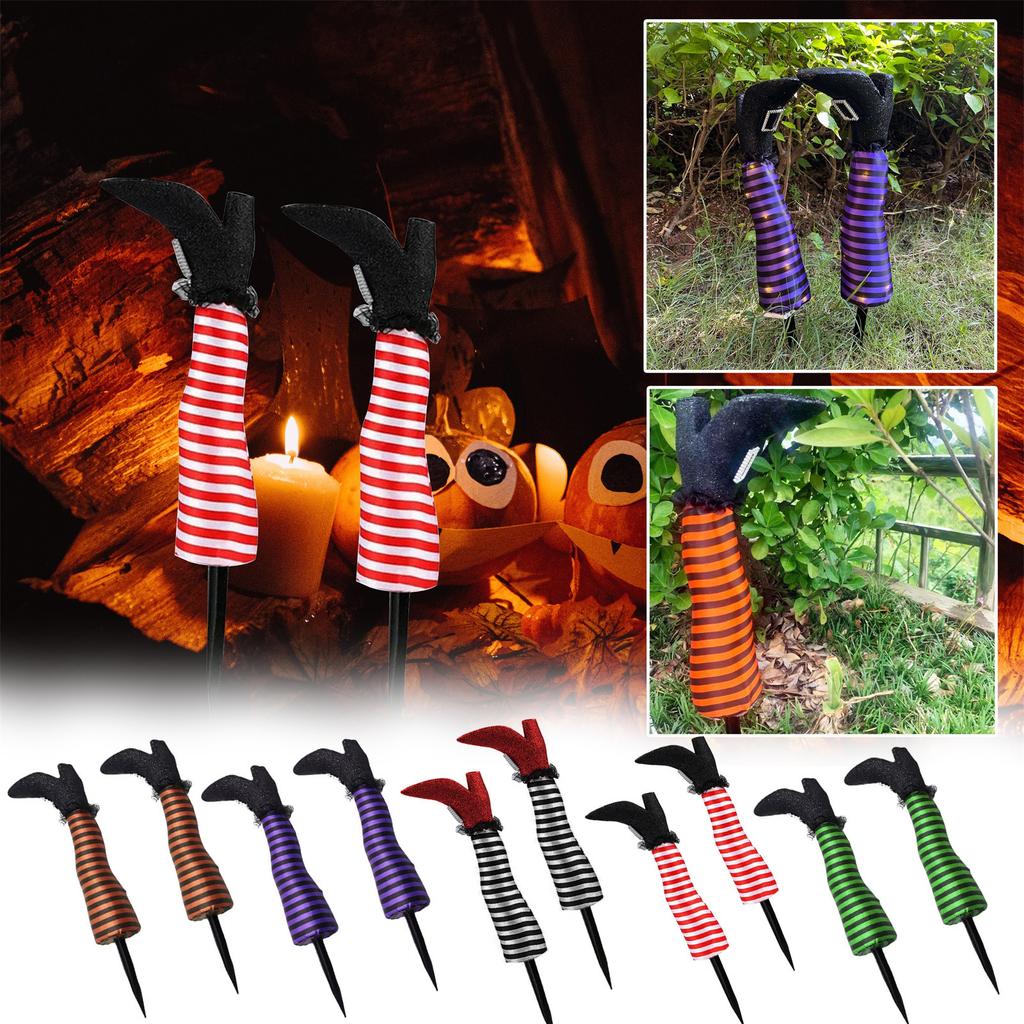 Witch Legs  Festival With Lights Halloween Striped Witch Prosthetic Legs With High Heels Outdoor Garden Terrace Decoration Halloween Decoration 2pcs