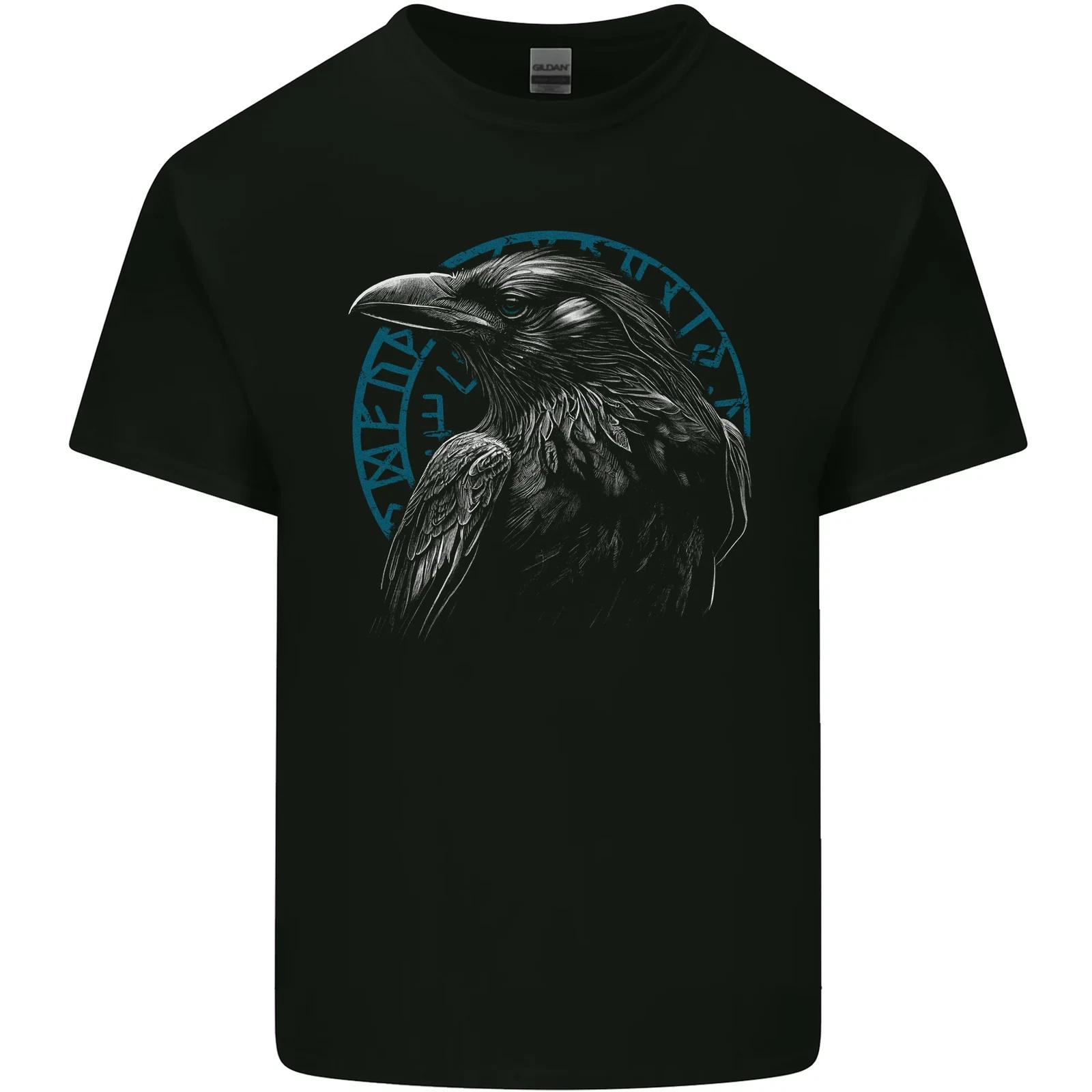 A Raven in Viking Symbols Text Valhalla Kids T-Shirt Childrens 2XL