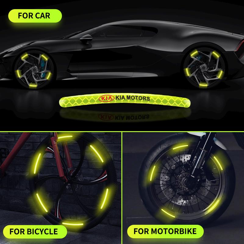 Car Wheel Hub Reflective Stickers Tire Rim Luminous Car Styling For Kia Sauer CUB CEED Cerato Forte K8 K900 Optima Picanto RIO VG Ray EV Venga