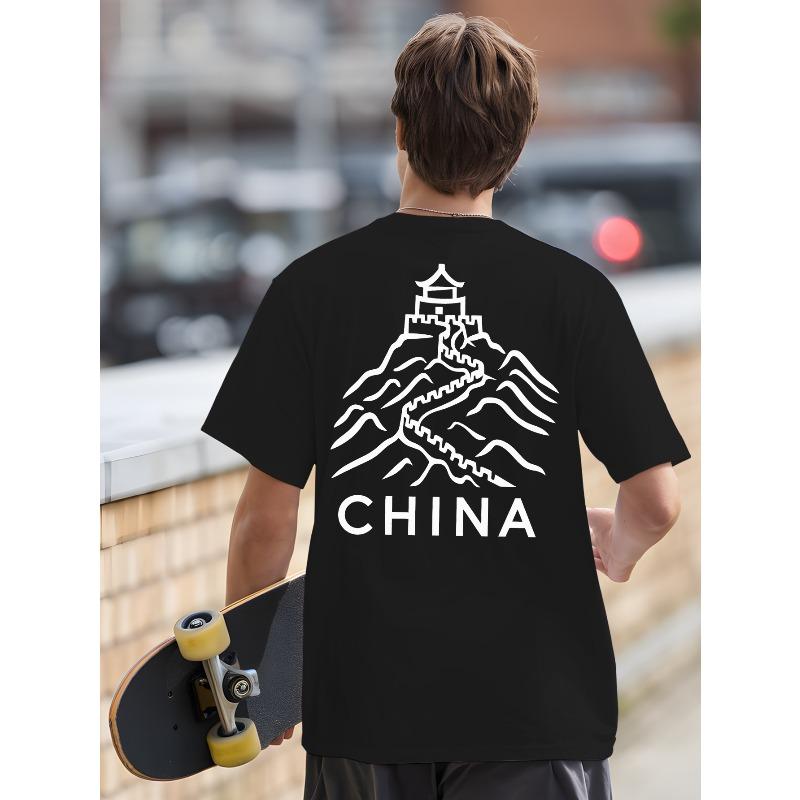 European Size China Men'S T-Shirt. T-Shirt with Back Print for Basketball Training. Crewneck Short-Sleeved Shirt Ideal for Street Outfits.