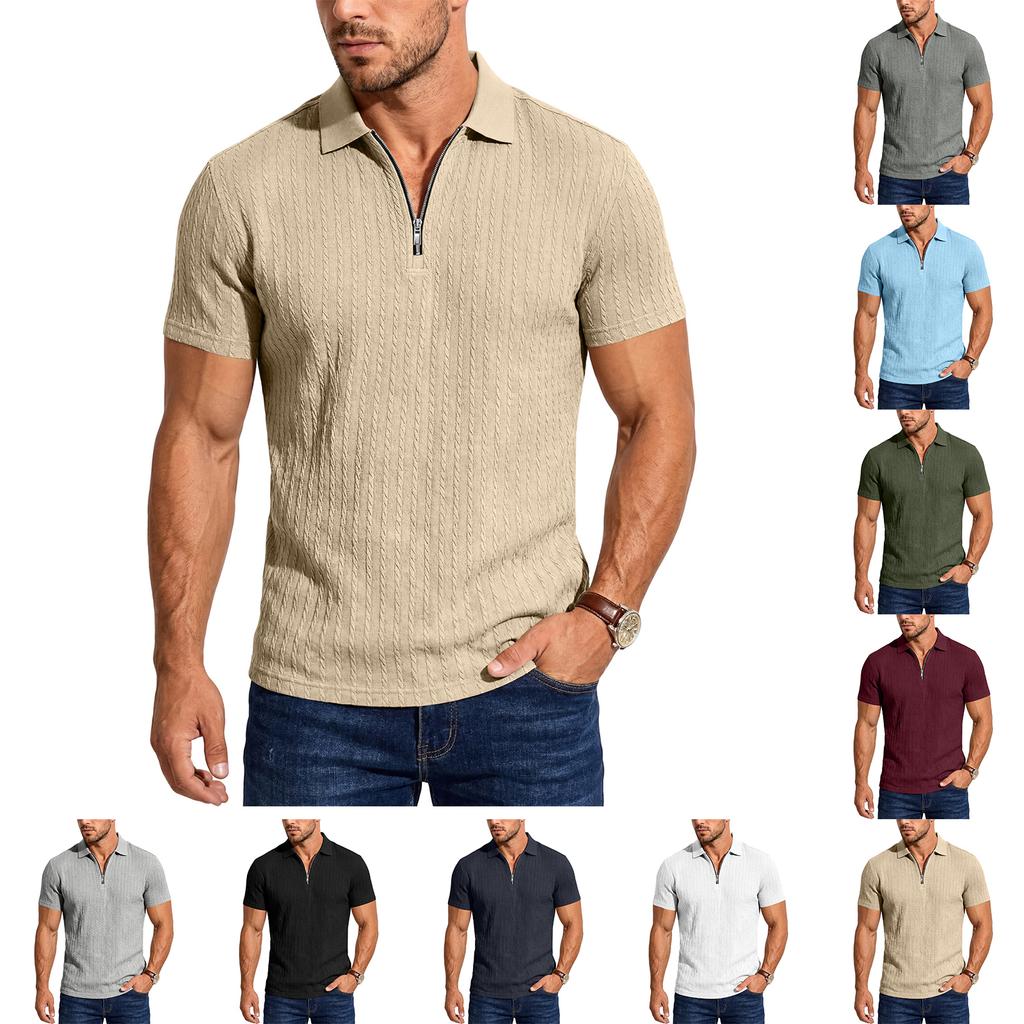 Men's Half-Zip Collar T-Shirt Breathable Loose Fit Summer Casual
