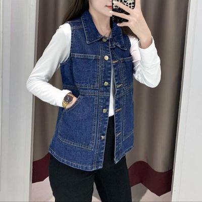 Classic Denim Vest Women Spring Vintage  Korean Fashion Single-Breasted Sleeveless Jacket