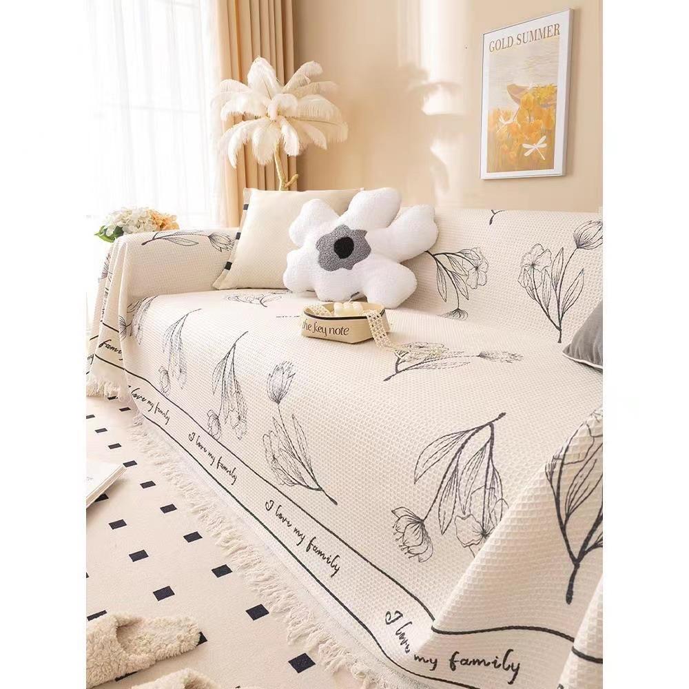 1PC Chenille Sofa Towel for Living Room French Style Home Decoration Sofa Cover Printing Couch Cover Tassel Edge Sofa Cushion
