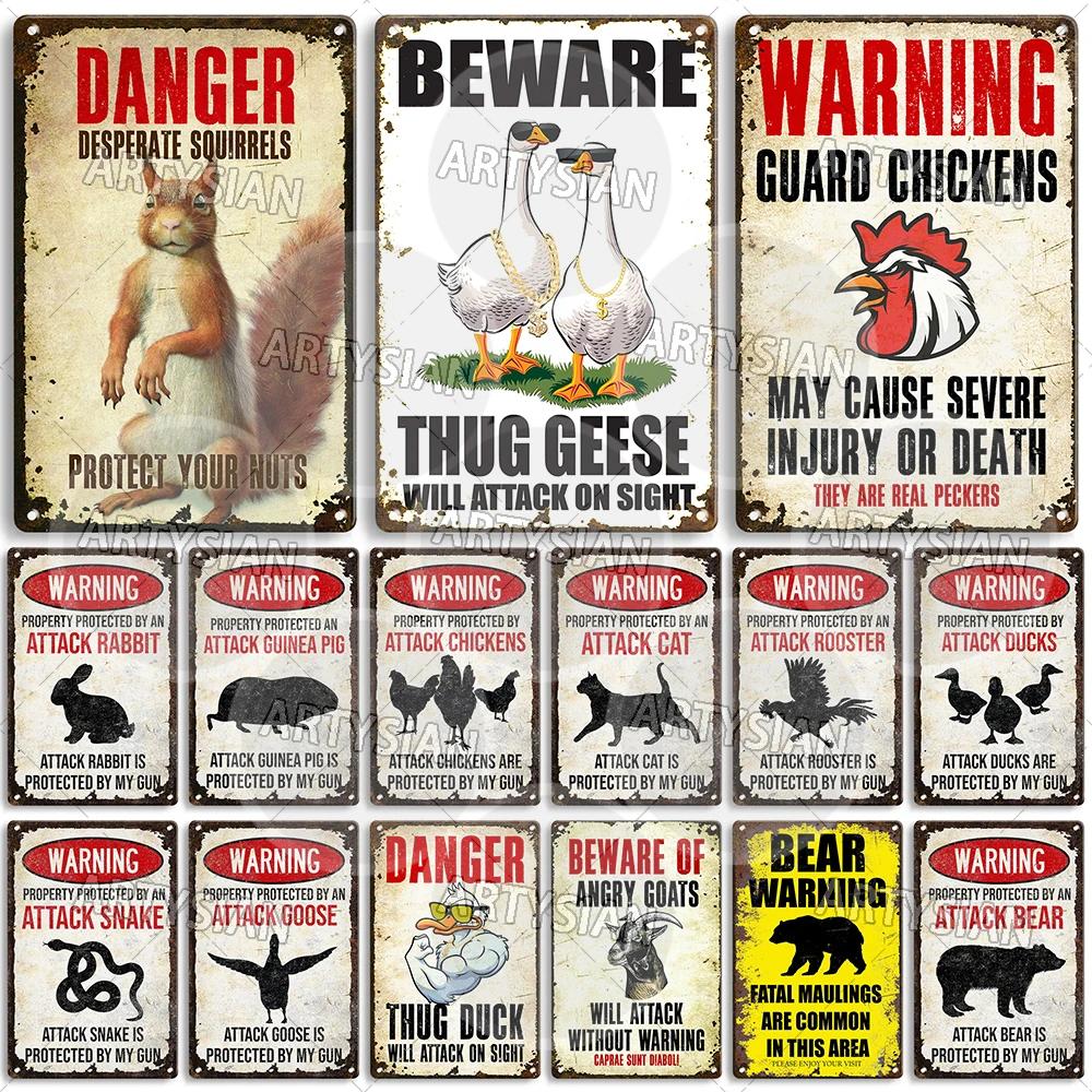 Farmhouse Funny Animal Sign Farm Property Protection Plaque Bear Warning Snake Hamster Guinea Pig Chicken Cat Rooster Goose Goat