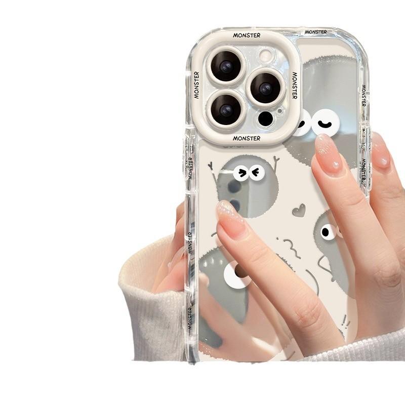 Cartoon Funny Coal Balls Suitable for Apple 16promax Mobile Phone Case IPhone 14 Mirror Cream 13/12/11