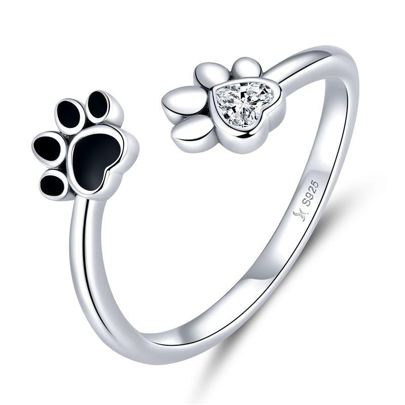925 Silver Cat Pet Adjustable Rings For Women Animal Dog Open Ring Family Daughter Birthday Jewelry Girl Gift