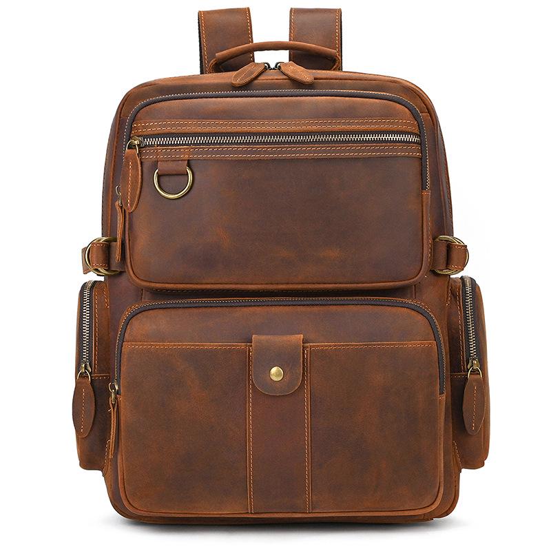 Vintage Crazy Horse Leder Rucksack für Damen und Herren - Echte Leder Reise- und Schultasche
