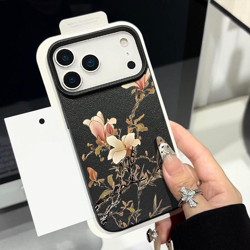 Ledertextur TPU Handyhülle Für iPhone 17 17e 16e 16 15 Pro Max 14 13 Pro Max 11 Magnolienblüte Weiche Silikon-Rückseite