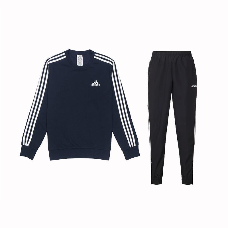 

Adidas High Street Solid Color Logo Print Striped Long Sleeve Sweatshirt And Elastic Cuffed Pants Casual Sports Set Men sets GK9079+-DZ8488 M