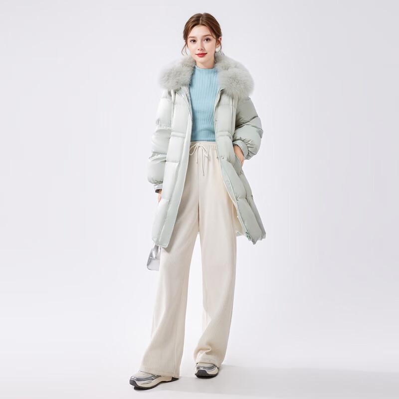 Qiushui Yiren Women's Fox Fur Collar Mid-Length Down Jacket