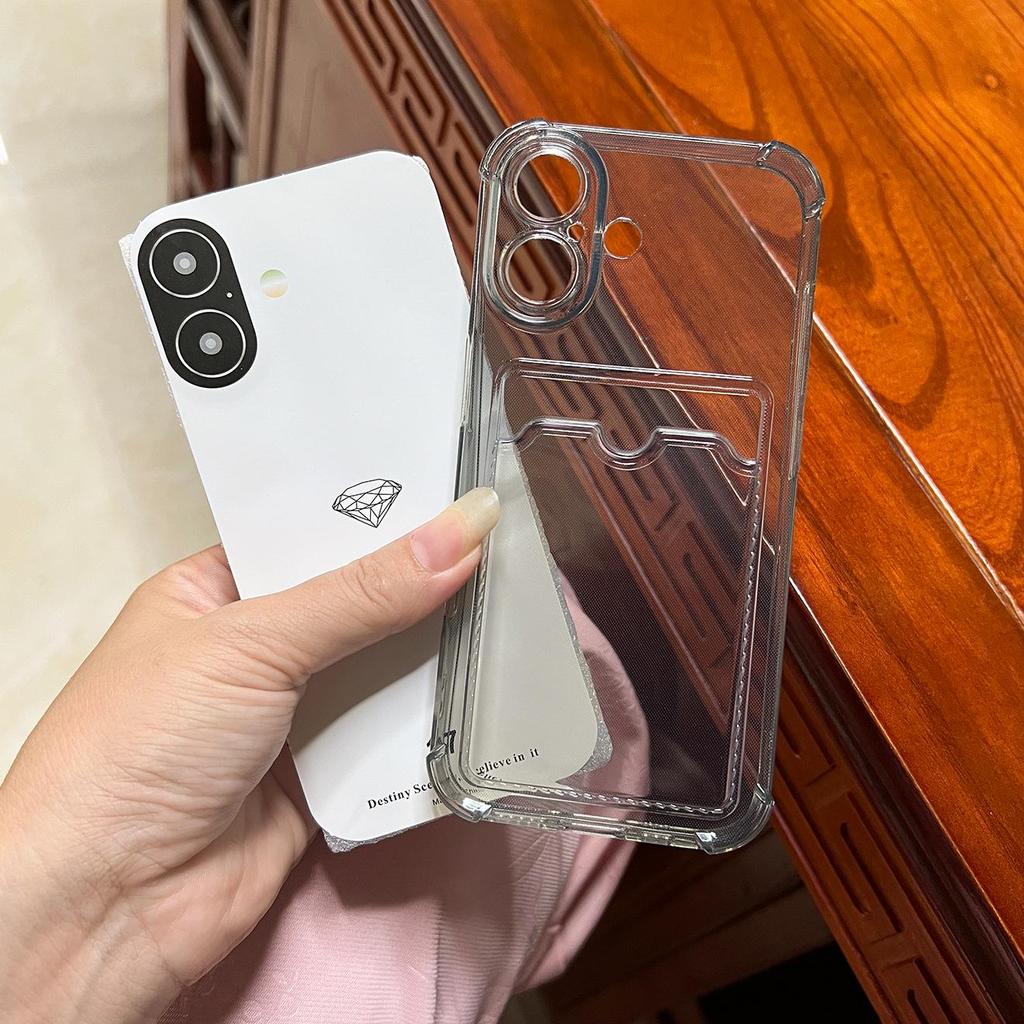 Transparent Card Holder Phone Case for iPhone 14/12 Pro - Soft Shell