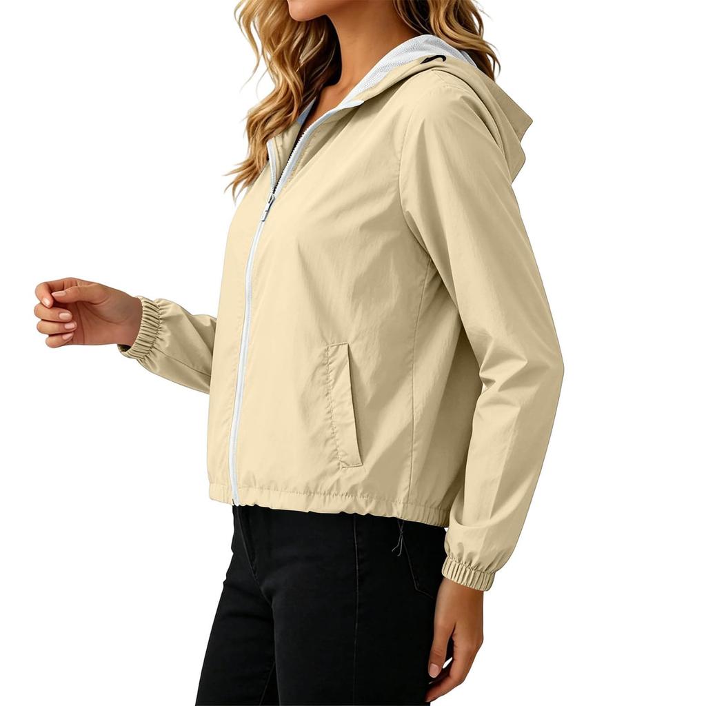 Women's Casual Long Sleeve Zip-Up Hooded Jacket with and Mesh for Fall