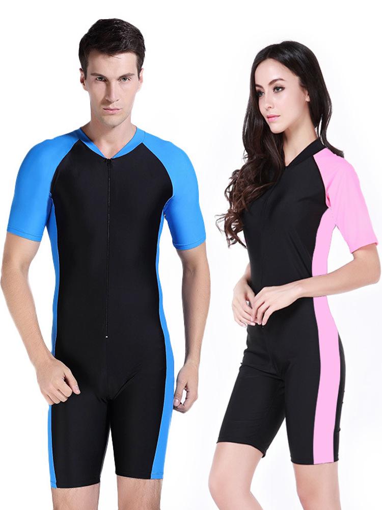 Couple's Short-Sleeve Sun Protection Diving and Surfing One-Piece Swimsuit - Women's Euro-American Style Wetsuit